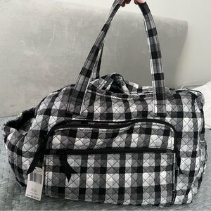 Vera Bradley Weekender Travel Bag Plaid Black White and Gray Bag